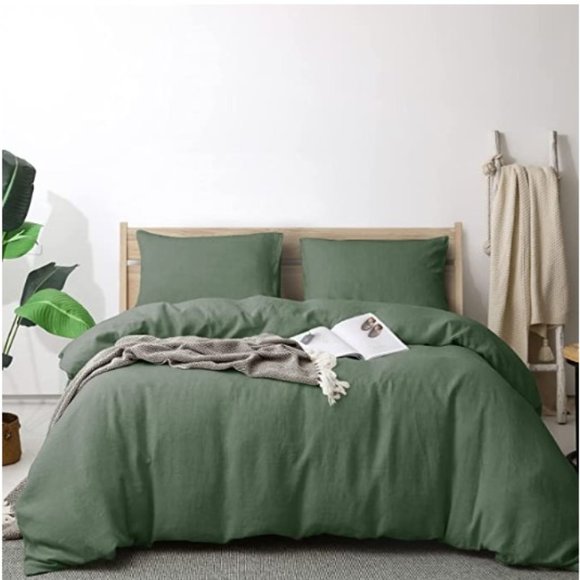 ENYOFE Other - Pure French Linen Duvet Cover Set w/ 2 Pillow Cases  (Queen - Forest Green)